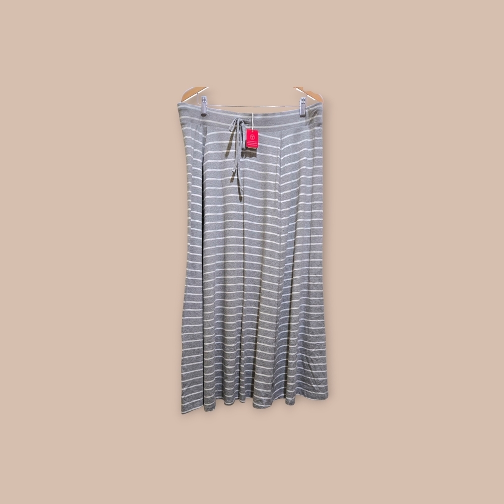 Talbots Gray and White Maxi A-Line Skirt with Pleated Tie Front